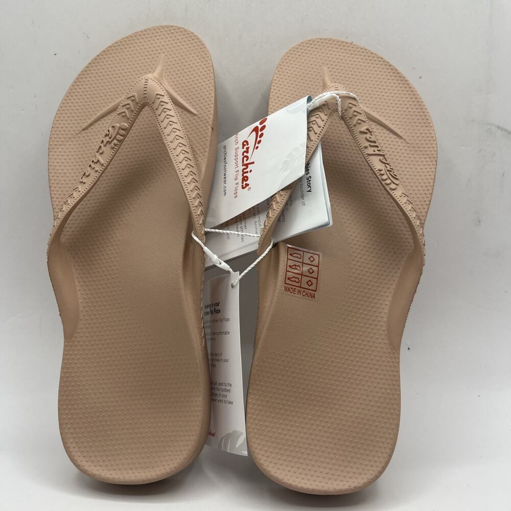 Archies Arch Support Thong Flip Flops NWT Unisex M 5 W 6 Tan Beige Color